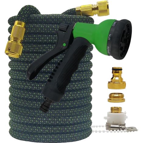 Tuyau d'arrosage haute pression extensible et flexible (1,5 à 15 m) avec pistolet intégré. Idéal pour l'irrigation de jardins et de fermes, ainsi que pour le lavage de voitures. (1/5)