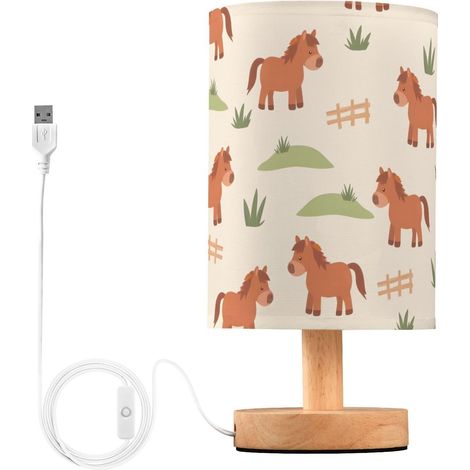 Mnsruu Lampe de table chevet, motif cheval, herbe, clôture (1/5)