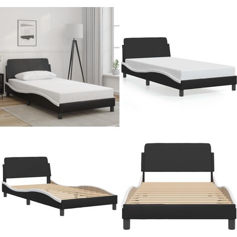 Bettgestell mit Kopfteil Schwarz und Weiß 100x200 cm Kunstleder - Bettsofa - Doppelbett - Boxspringbetten - Schlafzimmermöbel - Lattenrost - Home & Living (1/5)