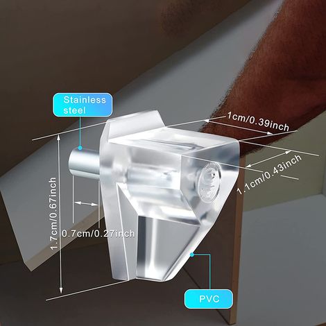 Lot de 100 chevilles supports d'étagère transparentes 3 mm en plastique pour meubles buffets étagères kit de goujons