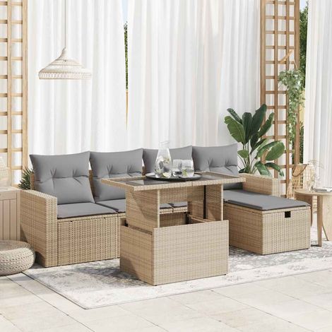 Juego de sofás jardín con cojines 6 pzas ratán sintético beige vidaXL (1/5)