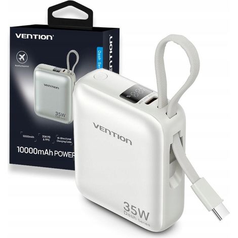 Batterie externe Vention 10 000 mAh 35 W PD avec câble USB-C intégré, beige (1/3)