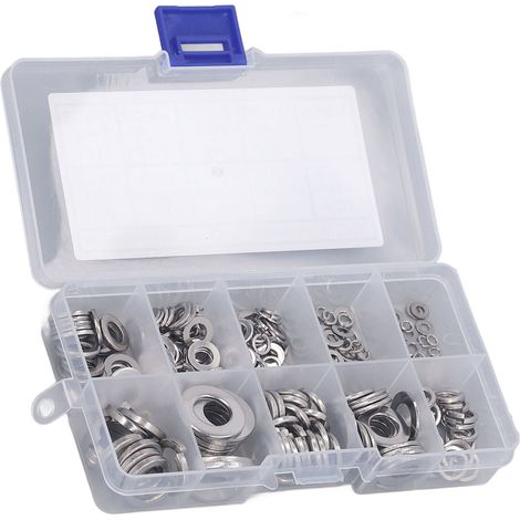 Kit d'assortiment de 260 rondelles plates autobloquantes en acier inoxydable 304, M2.5, M3, M4, M5, M6, M8, M10 (1/5)