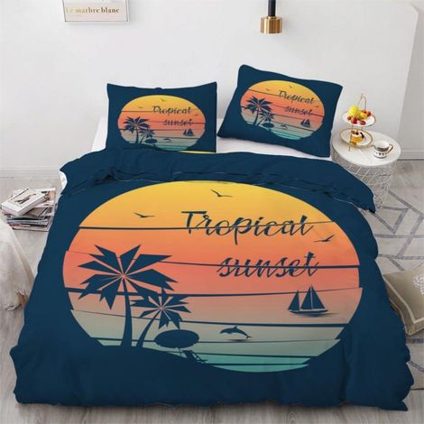 Bettwäsche-Set 155x220 cm 3-teilig Mikrofaser mit Reißverschluss 3D Palme Ozean Motiv