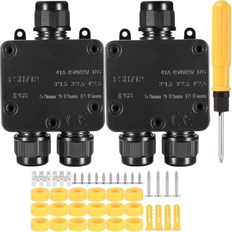 Scatola di giunzione impermeabile IP68, 2 pezzi Scatola di giunzione elettrica impermeabile per esterni, Connettore per cavo elettrico a 3 vie per cavo Ø 4-15 mm