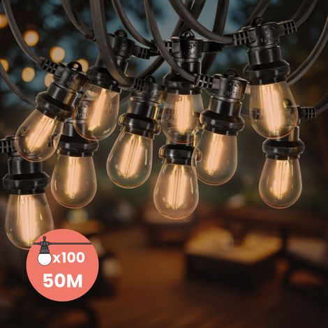 Guirlande Guinguette 50M 100 Bulbes Filament Ambré - Guirlande Lumineuse Ampoule E27 Ambrée - Guirlande Guinguette Led Filament rétro (1/5)