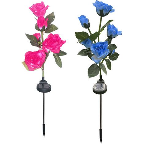 10 Lampes solaires, LED fleur rose, panneau monocristallin, étanche, pour jardin, allée, cimetière, décoration (1/5)
