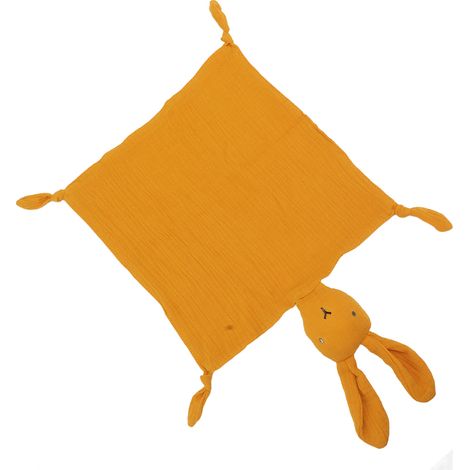 Weiche Babydecke aus Baumwolle mit Hasenmotiv - Gelbe Sicherheitsdecke zum Schlafen (1/5)