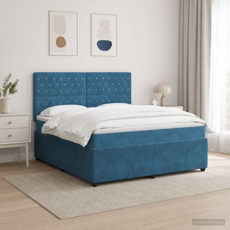 vidaXL Lit boxspring LED avec matelas Bleu 180 x 200 cm Velours (1/5)