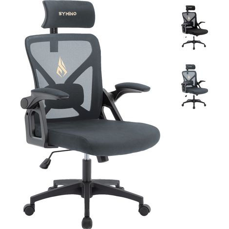 Silla de oficina, diseño ergonómico, ajustable, altura 106-129 cm, gris oscuro. (1/2)