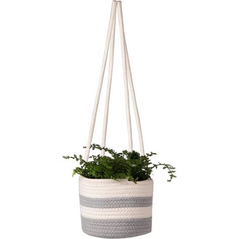 Hangende plantenpotten voor binnen/buiten, macramé plantenhanger, handgemaakte hangende katoenen touwplantenbak, bloempot, opbergmand, woondecoratie (1/5)