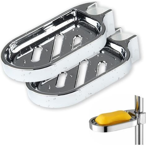 Set di 2 portasapone a clip per asta doccia e asta rialzata da 22 mm, argento, accessorio da bagno regolabile. (1/5)