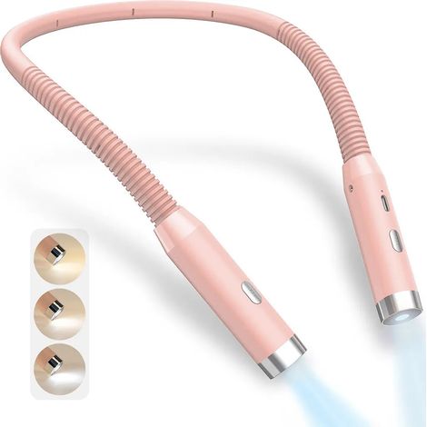 LED-Nackenleselampe, 3 Farbtemperaturen, einstellbare Intensität, wiederaufladbar, flexible Nackenleuchte, geeignet zum Lesen, Stricken, Häkeln, Nähen, Campen, Reparieren usw., rosa.