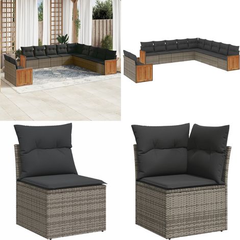 11-tlg. Garten-Sofagarnitur mit Kissen Grau Poly Rattan - Gartensortiment - Gartenmöbel - Lounge Möbel - Esszimmergarnitur - Rattan Gartenmöbel - Home & Living (1/5)