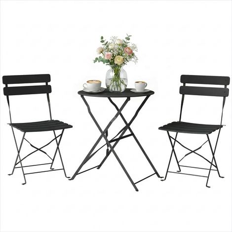 Table de jardin bistrot 3 pièces métal noir pliable (1/5)