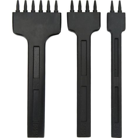 3 Pcs Leather Prong Punch Black 2 Teeth 4 Teeth 6 Teeth Round Teeth Leather Stiching Punch DIY Punching Tool Black (1/5)