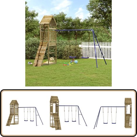 Aire de jeux d'extérieur bois de pin imprégné - Aire De Jeux Enfant - Jeux Extérieur - Jouet Bois - Toboggan - Balançoires (1/5)