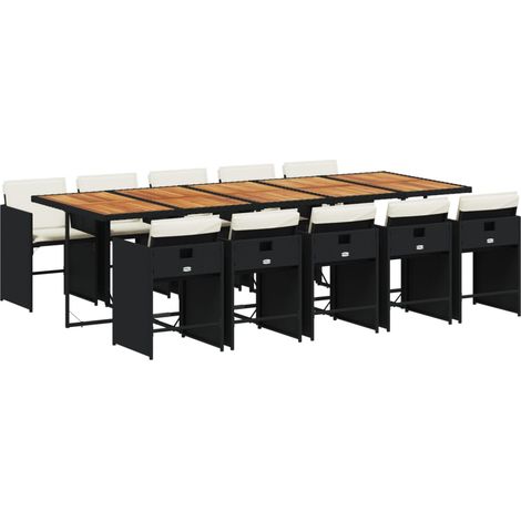 Maison Exclusive - 11-tlg. Garten-Essgruppe mit Kissen Schwarz Po