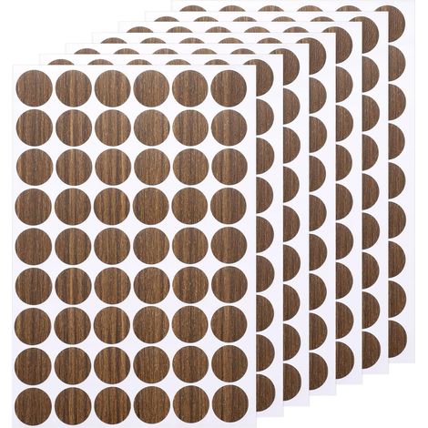 7 Feuilles/378Pcs Autocollants de Bouchon Trou 2,1cm Noyer Foncé (1/5)