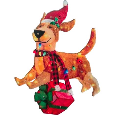 Chien Décor Lumineux - Statue De Jardin Extérieur Avec LED Étanche - Décoration De Noël Et D'Extérieur - 1 Pièce (1/5)