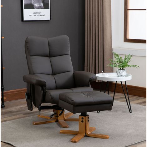 Poltrona relax massaggiante reclinabile con poggiapiedi 145° in similpelle marrone OKWISH (1/5)