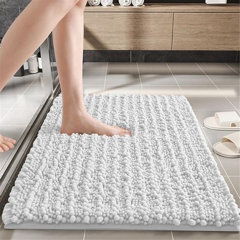 Rutschfeste Badematte, Chenille-Badematte, waschbar, geeignet für Dusche und Badewanne (weiß, 40x60cm) (1/5)