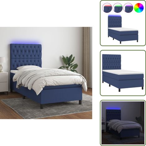 The Living Store Cama box spring colchón y luces LED tela azul 90x190 cm - Cama box spring