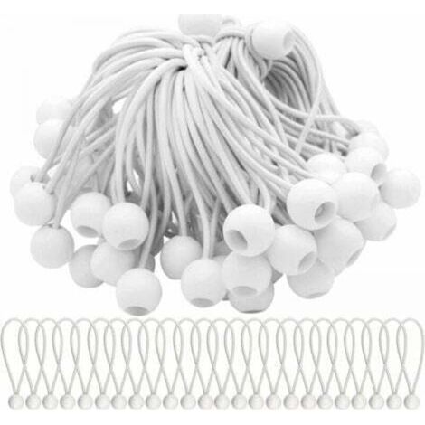 Packung mit 50 weißen elastischen Spannern von 150 mm, elastische Kordel mit Kugel, dehnbare elastische Kugeln für Festzelte, Zelte, Banner und Planen