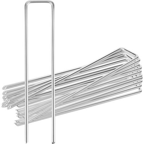 Youyijia 100 Stück Erdanker aus Stahl 150x30x2.5mm U-Form Rostfreier verzinkter Erdspieß Bodenhaken Boden Heringe Pflocke Pfähle für Befestigung von Unkrautbekämpfung Garten Zelthaken oder Schlauch
