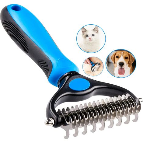 Brosse pour sous-poil de chien, brosse pour sous-poil de chat à poils longs, peigne double face pour le toilettage du sous-poil des animaux de compagnie, élimine les nœuds et retire le sous-poil-AquaF