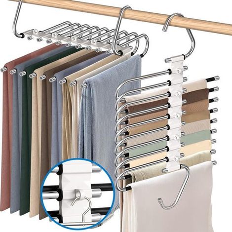 Cintre gain de place pour pantalons - Cintres pour pantalons - 9 pantalons - Cintres à vêtements - Blanc