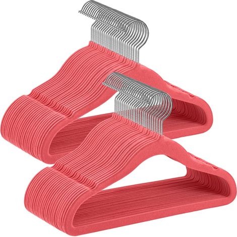 Cintres enfants lot de 50 en velours avec crochets rose gold antiglisse modèle enfant pour jupes robes pantalons t-shirts rouge (1/5)