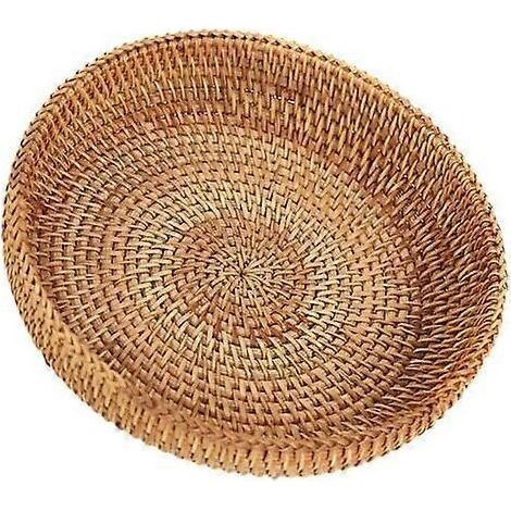 Panier de rangement en rotin, organisateur de maquillage, plateau de service, paniers de service pour aliments, panier rustique en rotin, plateau de table, plateau rond décoratif en osier, fruits à po (1/4)