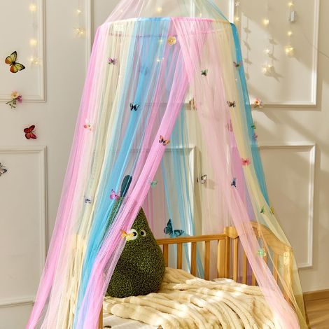 Mosquito Net for Bed, Canopy for Single and Double Beds, Girls Room, Easy Installation for Travel and Home (Rainbow + Butterfly) (1/5)