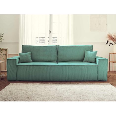 Dellia – 3-sitzer sofa mit schlaffunktion – mit bettkasten – aus cord – zeitgenössischer stil - blau