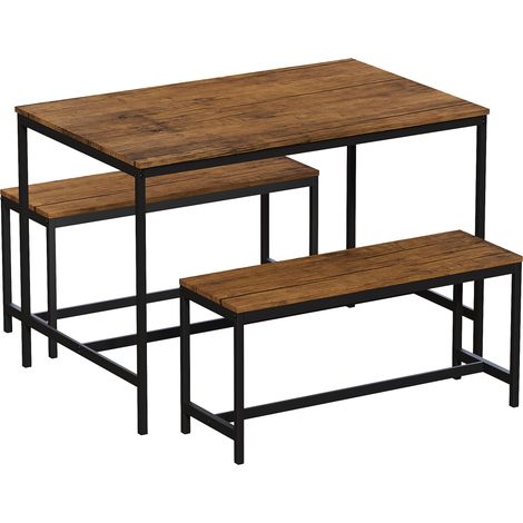 Roslyn 4 Seater Dining Table With Bench Set Kitchen Dining Set Furniture, Dark-Wood