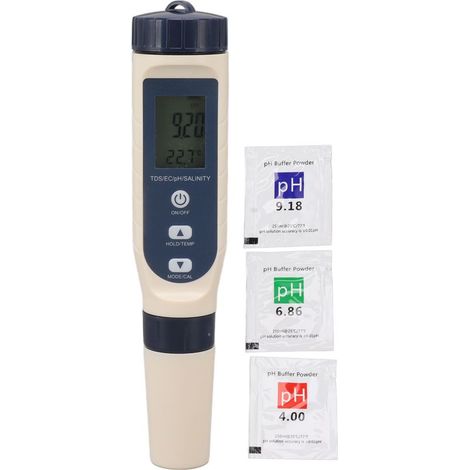 Testeur de Qualité d'Eau 5 en 1 - Mesure TDS, EC, pH, Température, Sel - Écran LCD Rétroéclairé Grand et Étanche IP65 (1/5)