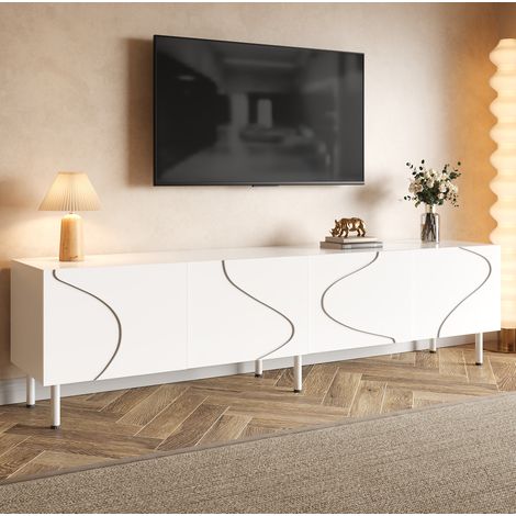 Mueble TV 170 x 35 x 50 cm, 4 puertas Push-to-Open, MDF y aglomerado, blanco DESVIAE (1/5)