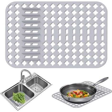 Tapis de séchage de vaisselle en silicone, égouttoir de tapis d'évier de cuisine en silicone pliable, 40 x 29 x 0,7 cm (1/5)