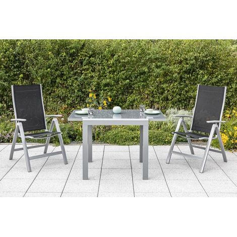 Carrara Set 3tlg 2 Sessel schwarz Tisch 80(120)x90cm