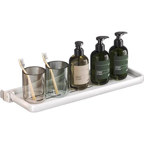 Foldable wall-mounted shelf for bathroom, ideal for bathroom, kitchen or camper van, white, 30 cm (1/5)