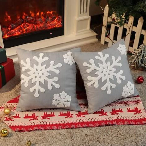 Lot de 2 taies d'oreiller de Noël, broderie flocons de neige ultra douces (1/5)