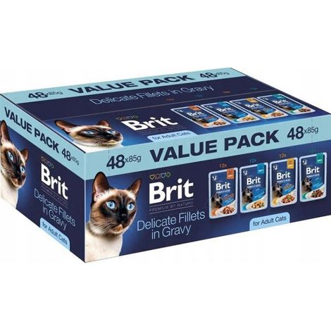 Brit Zarte Filets in Soße für ausgewachsene Katzen, Nassfutter für Katzen, 48 x 85 g