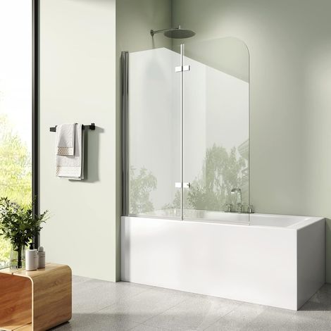 Pare-baignoire 110x140 cm, 2 Parties Pliable Cloison Baignoire avec 6mm ESG Verre Clair Sécurisé Paroi de douche avec NANO Revêtement Facile à Nettoyer (1/5)