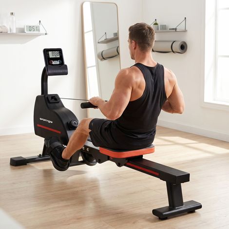 Rameur magnétique, compatible Bluetooth, avec Kinomap et Zwift, 16 niveaux de résistance, 135 x 42 x 72 cm, rouge (1/5)