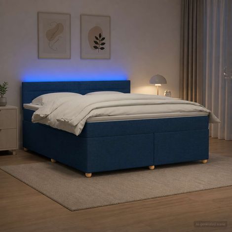 vidaXL Lit boxspring avec matelas Bleu 140 x 190 cm Tissu (1/5)