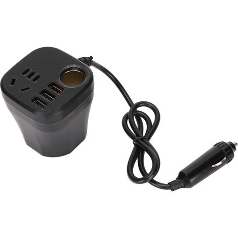 150-W-Kfz-Wechselrichter, Gleichstrom 12–24 V auf Wechselstrom 110–220 V, Zigarettenanzünderbuchse, 3 USB-Anschlüsse, eingebaute Sicherung für lange Fahrten (1/5)