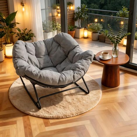 Poltrona a dondolo eiforme 91 x 102,5 x 77 cm, ciniglia grigio chiaro DESVIAE (1/4)