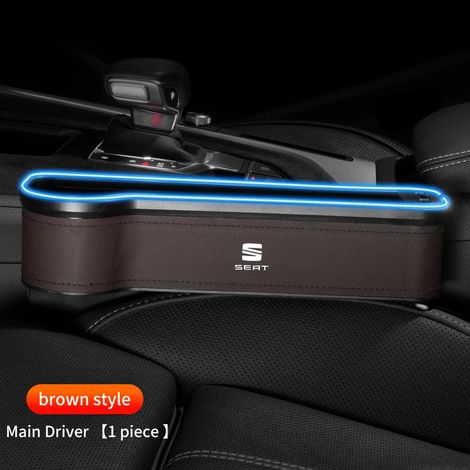(Pour marron gauche) Boîte de rangement pour espace de siège de voiture Boîte de rangement en cuir Accessoires pour SEAT Ibiza Arona Ateca Cordoba Alhambra Mii Tarraco Leon Altea (1/5)
