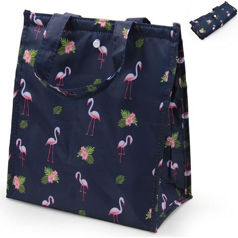 Sac de rangement isotherme pliable pour le déjeuner (Navy Blue Flamingo)
